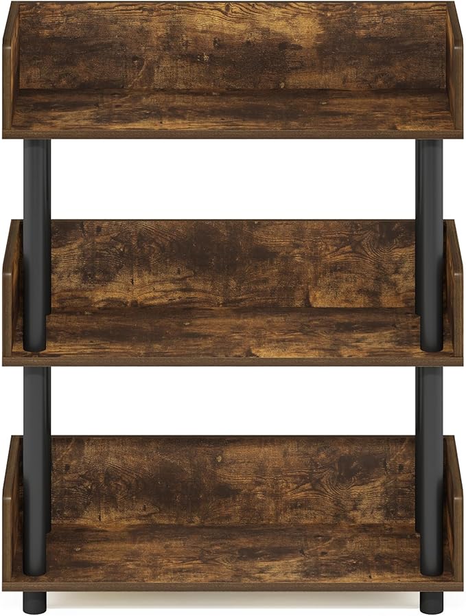 Furinno Turn-N-Tube 3-Tier Freestanding Multipurposes Display Rack, Bookshelf, Amber Pine/Black