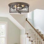 16" D Industrial Flush Mount Ceiling Light, Large 3-Light Farmhouse Close to Ceiling Lights for Hallway, Kitchen, Bathroom, Dining Room (Oil Rubbed Bronze,)