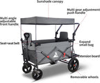 Collapsible Foldable Wagon Cart with Quick-Release Wheels & 2 Seats - Heavy-Duty Utility Wagon 265LBS Capacity for Camping, Garden, Shopping (Grey)