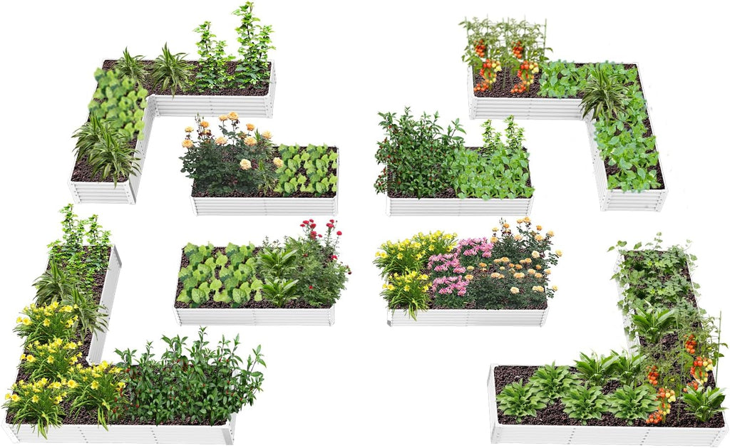 A ANLEOLIFE 8-Pack 8X4X1.5ft & 74x74x18 in Deep Root Galvanized Raised Garden Beds Outdoor for Planting Vegetables Flowers Herb, Antique White
