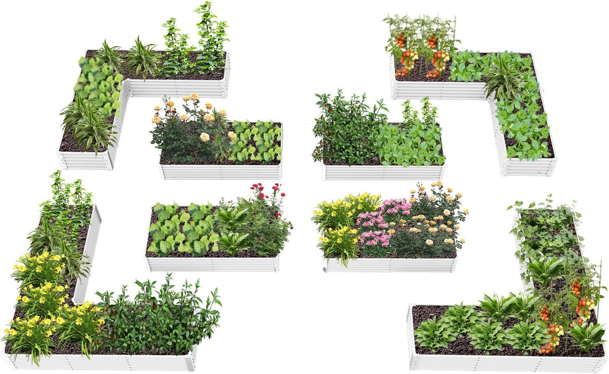 A ANLEOLIFE 8-Pack 8X4X1.5ft & 74x74x18 in Deep Root Galvanized Raised Garden Beds Outdoor for Planting Vegetables Flowers Herb, Antique White