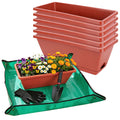CAKKVDE 7 Pack 17 Inch Rectangular Plastic Window Box Planters(Brick-red)