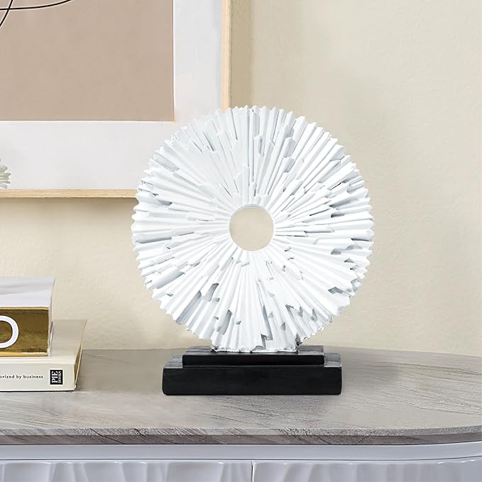 Abstract Statue for Home Decor,Office Desk Sculpture for Men,Creative Round Line Ornament for Bookshelf,Modern Decorative Sculpture,Bedroom,Livngroom,Table(White)
