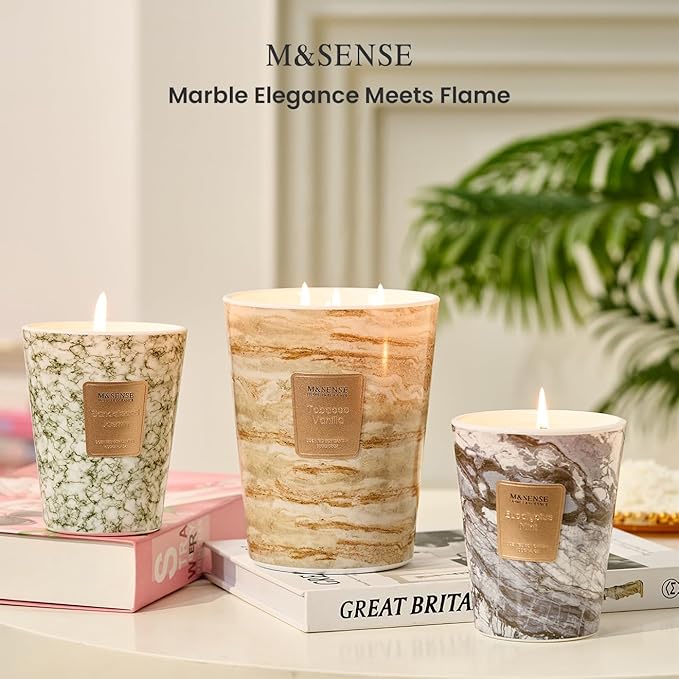 M&SENSE Sandalwood Jasmine Scented Candles for Home, 3-Wick Highly Scented Jar Candles, Extra Large Candle 35 Oz 150 Hours Long Lasting Burning, Relaxing Aromatherapy Candle for Stress Relief