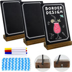 3 Pack Small Chalkboard Signs With Stand, 8x5'' Table Top Sign With Wooden Base, Double-Sided Mini Boards for Food Messages, Restaurant, Bar, Party, Store Decoration