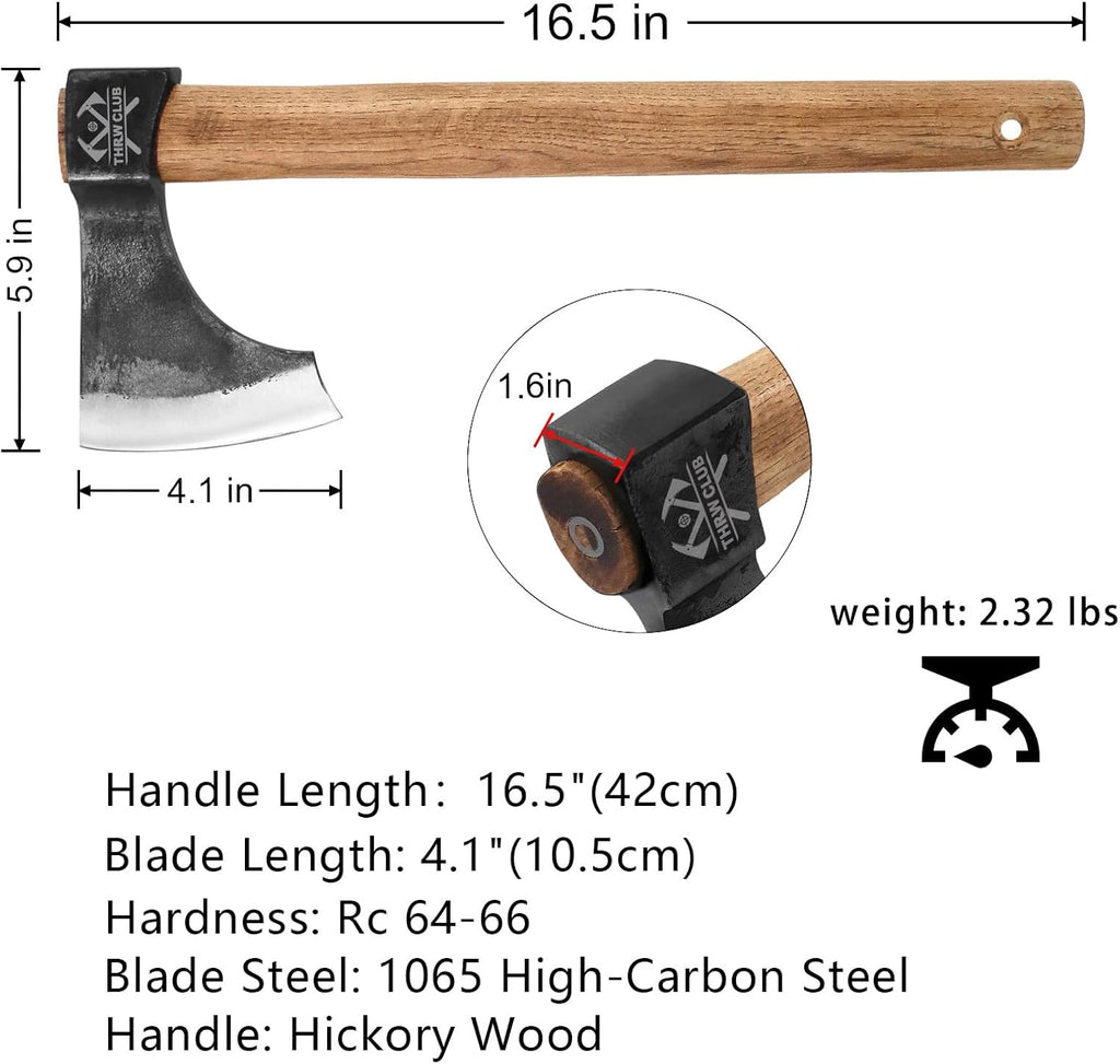 Professional Throwing Axes, 16.1" Throwing Tomahawk Axe with 1065 High Carbon Steel & Wooden Handle, Perfect for Axe Throwing Game for Backyard, Competition and Recreation