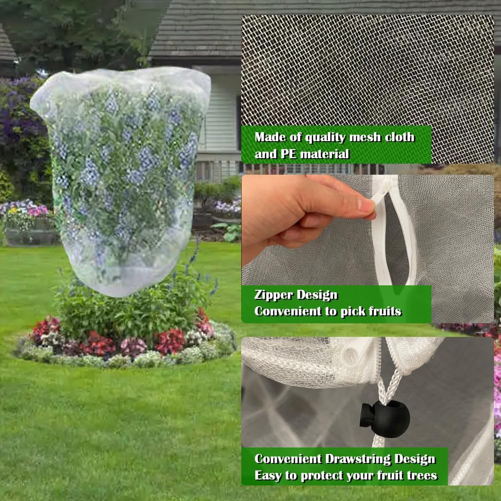 Fruit Tree Netting Covers with Zipper to Protect from Squirrels and Birds Large Netting for Fruit Trees Net Protection, White, 10' x 10', 2 Pack