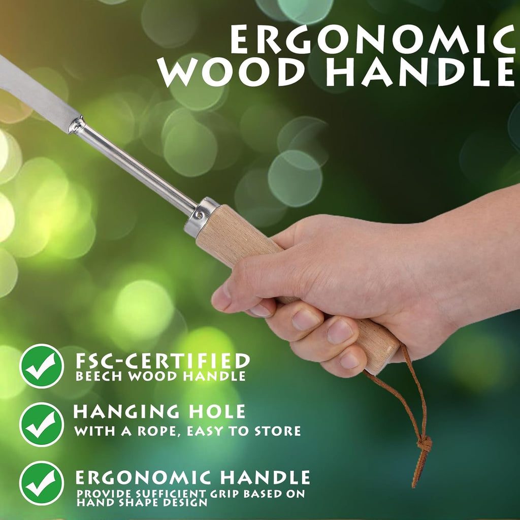 Crack Weeder, 12" Stainless Steel Crevice Weeding Tool with Wood Handle, Axe-Shaped Side-Walk Weed Puller Spatula, for Garden Lawn Yard Patio Terrace Paving Moss, Small Gardening Tool
