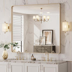 LOAAO 40”X36” Gold Bathroom Mirror, Rounded Rectangle Gold Frame Mirror, Brushed Gold Bathroom Vanity Mirror Wall-Mounted, Anti-Rust, Tempered Glass, Hangs Horizontally or Vertically