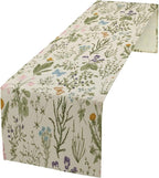 Floral Botanical Table Runner, Garden Spring Flower Botanical Butterfly Animal for Restaurant, Kitchen, Wedding, Party Rectangular Table Runner Decoration,13in（33cm） W * 60in（152cm） L