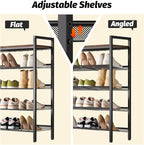 Shoe Rack for Front Door Entrance, 5 Tier Shoe Rack for Entryway, 16-20 Pairs of Shoes, Metal Shoe Rack Organizer, Free Standing Shoe Rack for Closet (Black+Rustic Brown)