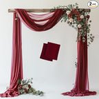 Wokceer Wedding Arch Draping 2 Panels 28.7" x 20FT Burgundy Sheer Fabric Backdrop for Ceremony, Birthday Party, Bridal Shower Decoration