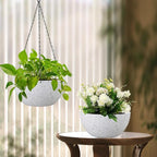 Meowell 10 inch Hanging Planters for Indoor Outdoor Plants, 2 Pack Hanging Flower Pots with Drainage Holes and Chain for Garden Porch, Plastic Hanging Baskets for House Plants, Speckled White