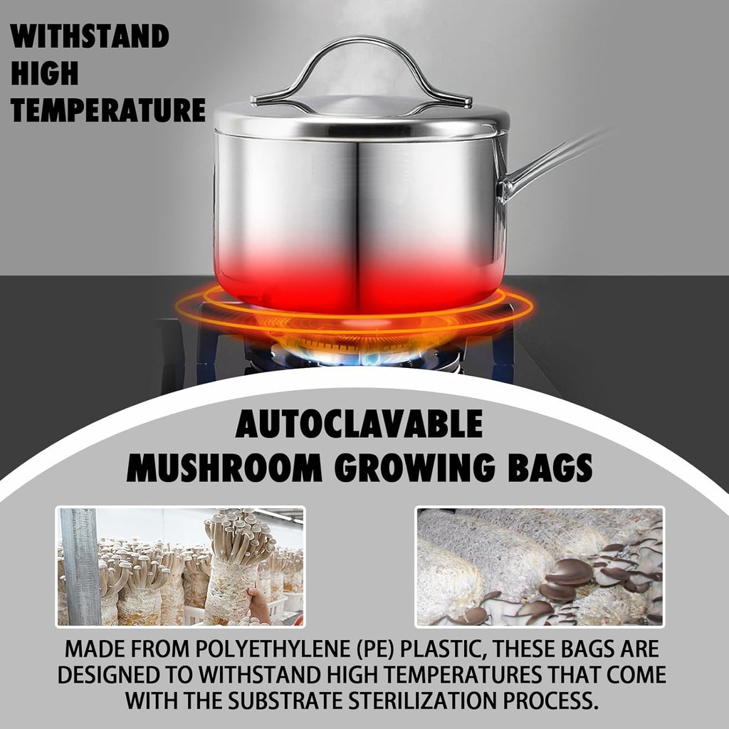 TonGass 100-Pack Large 8"x5"x20" Autoclavable Mushroom Grow Bags Bulk with Microporous Filter Patchs, Extra Thick 80 Micron (=3 Mil), Mushroom Cultivation Spawn Supply Myco Bag Bulk Substrate Bags