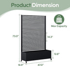 Metal Planter Box with Trellis Privacy Screen, Raised Garden Bed with Trellis & Wheels, Privacy Planters for Patio, Planter Box with Drainage Holes for Climbing Plants, Flower, 73"x 47"x 16", Black