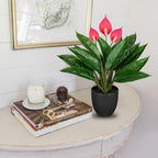 20'' Realistic Pink Anthurium Artificial Plant, Fake Potted Plants for Home Office Farmhouse Kitchen Bathroom Table Shelf Decor