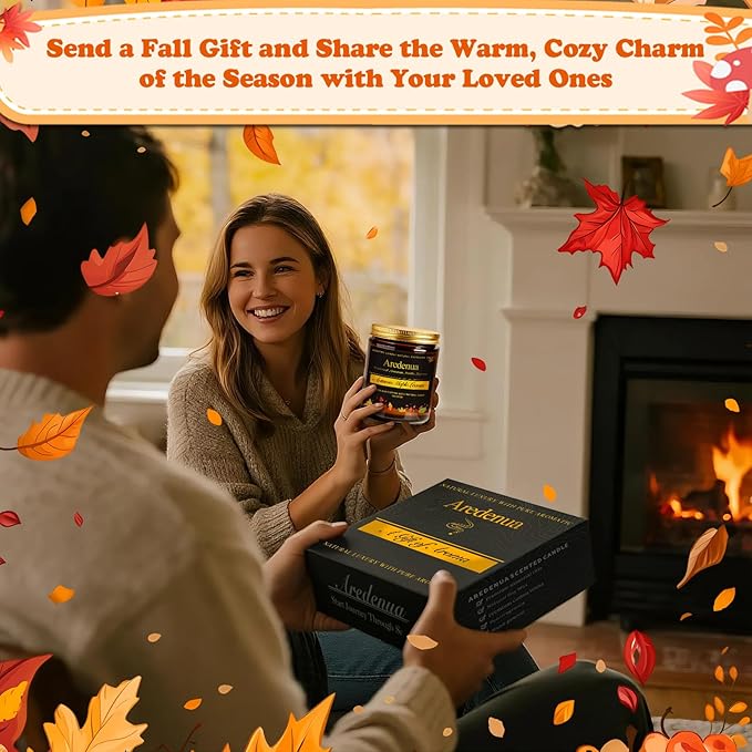 Fall Candle Set | 4 Pack Autumn Scented Candles for Home - Candle Fall Gifts for Women Men, Soy Candles for Home Scented - Autumn Scent of - Pumpkin/Cinnamon Apple/Harvest/Vanilla Cream