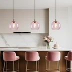 Pink Glass Pendant Lights Kitchen Island Lighting Globe Pendant Light Fixtures Modern Pendant Lighting for Bedroom Living Dining Room Light Fixture (7.87 in, 1 Pack)