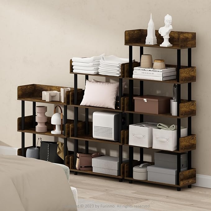 Furinno Turn-N-Tube 3-Tier Freestanding Multipurposes Display Rack, Bookshelf, Amber Pine/Black