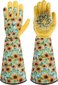 Long Gardening Gloves for Women Thorn Proof,Rose Pruning Cowhide Leather Garden Gloves for Cactus, Rose and Blackberry