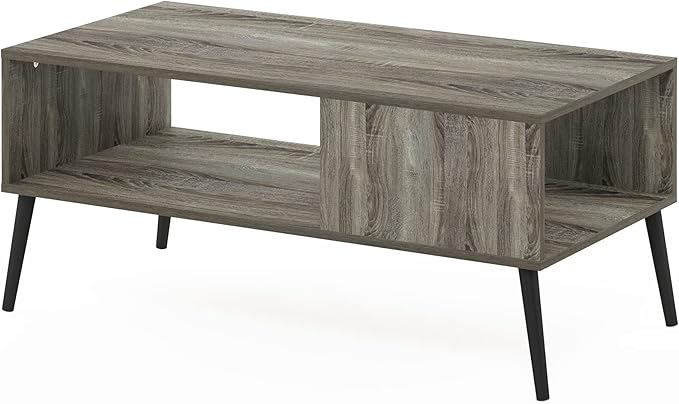Furinno Claude Mid Century Style Coffee Table with Wood Legs, French Oak Grey Large Non-Lift Top
