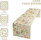 Floral Table Runner, Vintage Birds Wildflowers Herbs Nature Theme Linen Long Table Kitchen Dining Table Holiday Party Decorative Table Runner,13in（33cm） W * 120in（305cm） L