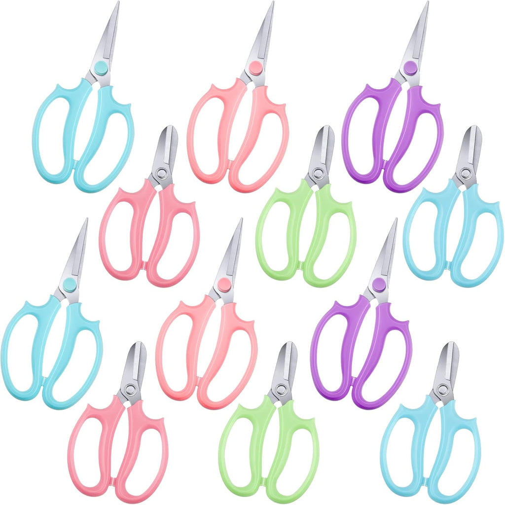 12 Pcs Gardening Tools Flower Scissors Flower Bar Supplies Pastel Rainbow Color Pruning Scissors Floral Shears Stainless Steel Garden Clippers Cutters for Branches Leaves, Gift for Women(Fresh Color)