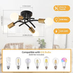WILON Semi Flush Mount Ceiling Light Fixture, Modern Flush Mount Ceiling Lights, Black Gold 4-Light Sputnik Ceiling Light Fixture with E26 Bulb Base for Hallway Farmhouse Kitchen Bedroom