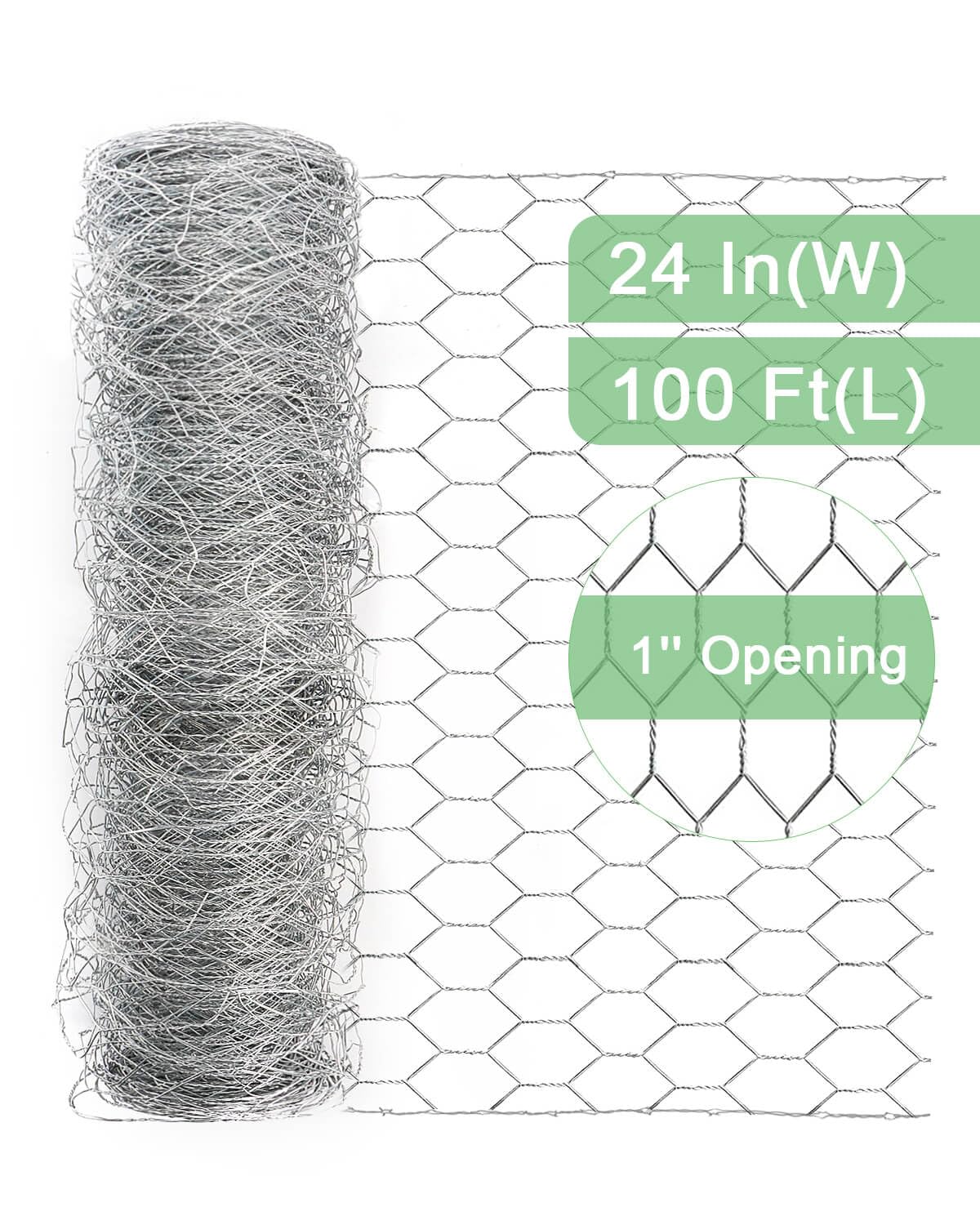 Garden Poultry Chicken Wire Netting - 24 '' × 100 ' Garden Fence Animal Barrier, Chicken Wire for Crafts, 1 inch Mesh Poultry Netting Fence, Pet/Rabbit/Chicken Wire Fencing