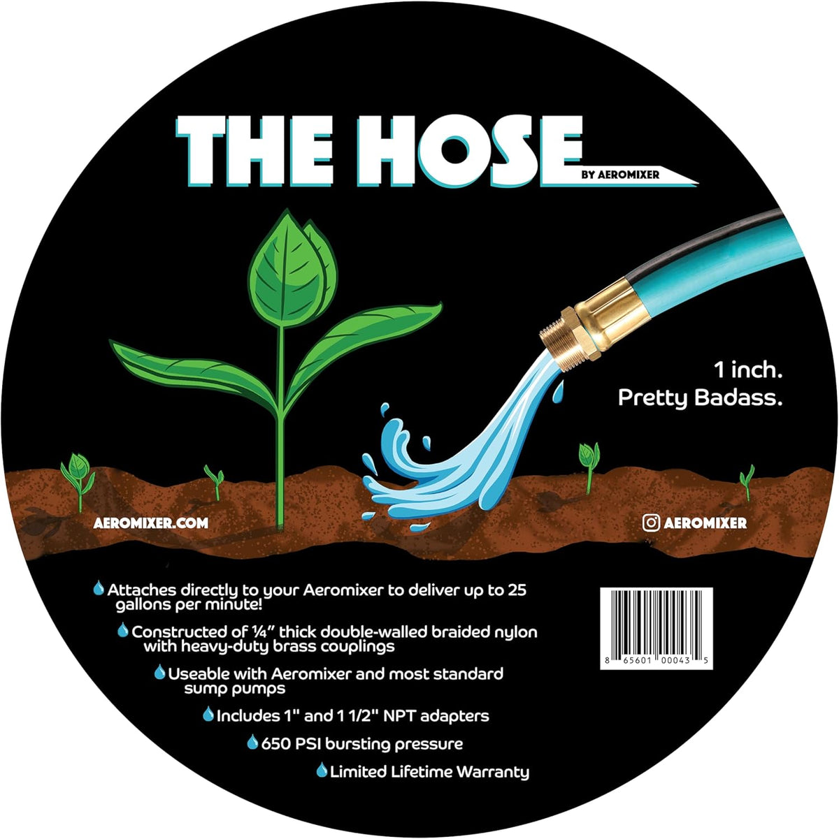 Aeromixer THE HOSE - 3/4 Inch Garden Hose 75 Ft, Kinkless Commercial Garden Hoses, Heavy Duty Industrial Water Hoses for Outdoors, 650 PSI High-Pressure Watering Tool for Farming and Gardening