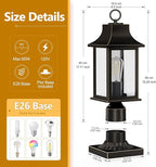 Dusk to Dawn Hardwired 120V Outdoor Post Light, 19.29" Oil Rubbed Bronze Lamp Post Fixture with Pier Mount Base, Waterproof Aluminum Pole Light for Yard, Patio, Garden, Driveway, Pathway