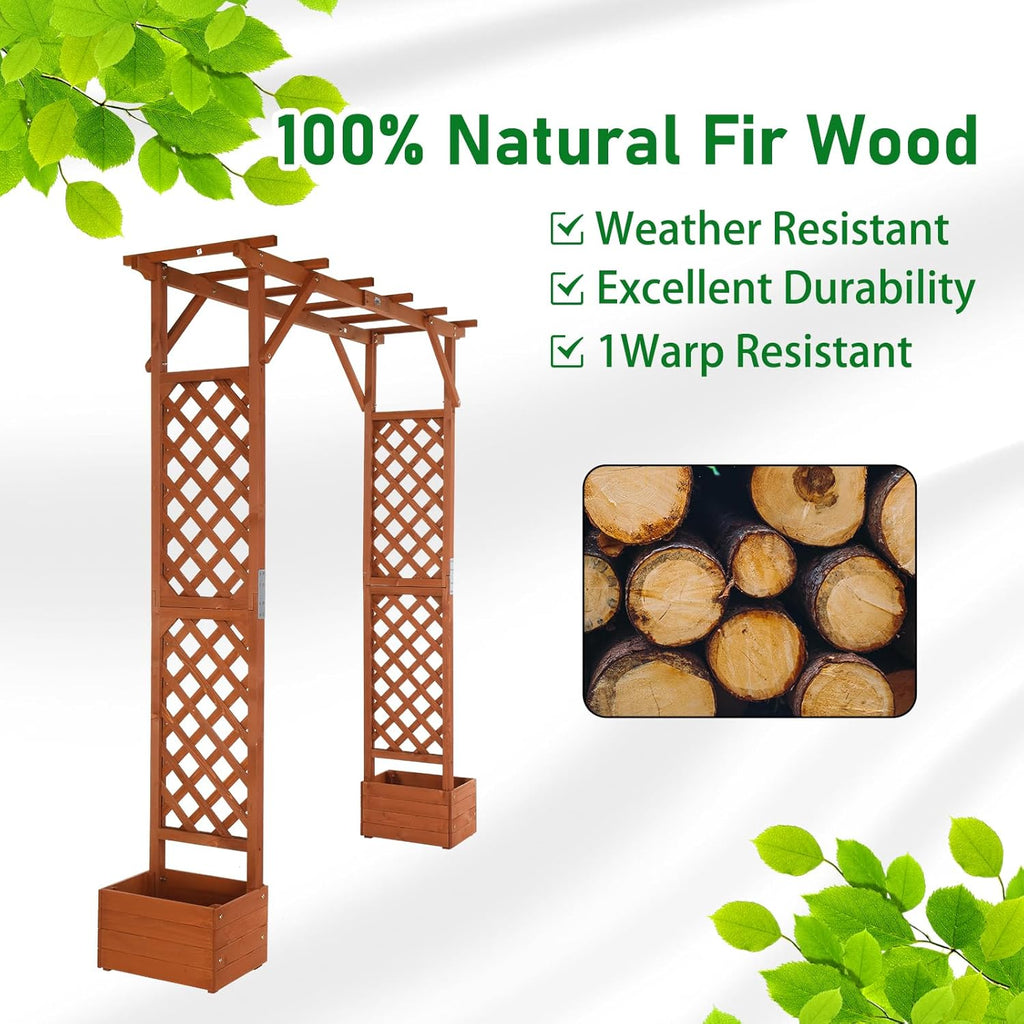 VINGLI Wooden Garden Arbor with Planter, Wedding Arch for Ceremony, Wood Garden Arbour Trellis for Plant Climbing, Pergola for Garden Backyard, Lawn, Outdoor