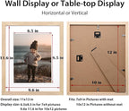 KINLINK 10x12 Picture Frame Natural, Solid Wood Frames with Acrylic Plexiglass for Pictures 7x9 with Mat or 10x12 without Mat, Tabletop and Wall Display Photo Frame, Set of 4