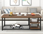 EXCEFUR Modern Coffee Table, Rustic Wood and Metal Center Table for Living Room, Industrial Rectangle Cocktail Tea Table with Storage Shelf, Walnut, 47 Inch