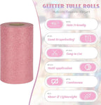 Glitter Tulle Rolls 6” by 50 Yards Sparkle Tulle Fabric Ribbon Sequin Tulle Netting Rolls for DIY Tutu Skirt Wedding Birthday Party Decoration (Rose Gold)