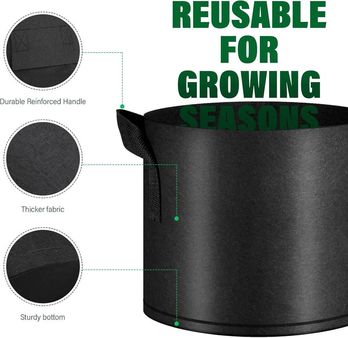 12 Pack Grow Bags 7 Gallon, 300G Heavy Duty Thickened Non-Woven Plant Bag Plant Fabric Pots with Handles Planting Bags, Pot for Plants