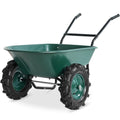 Best Choice Products Dual-Wheel Wheelbarrow Garden Cart - 500 lb Capacity, Extra-Large Wheels, Built-in Stand, for Yard, Garden & Landscaping - Green
