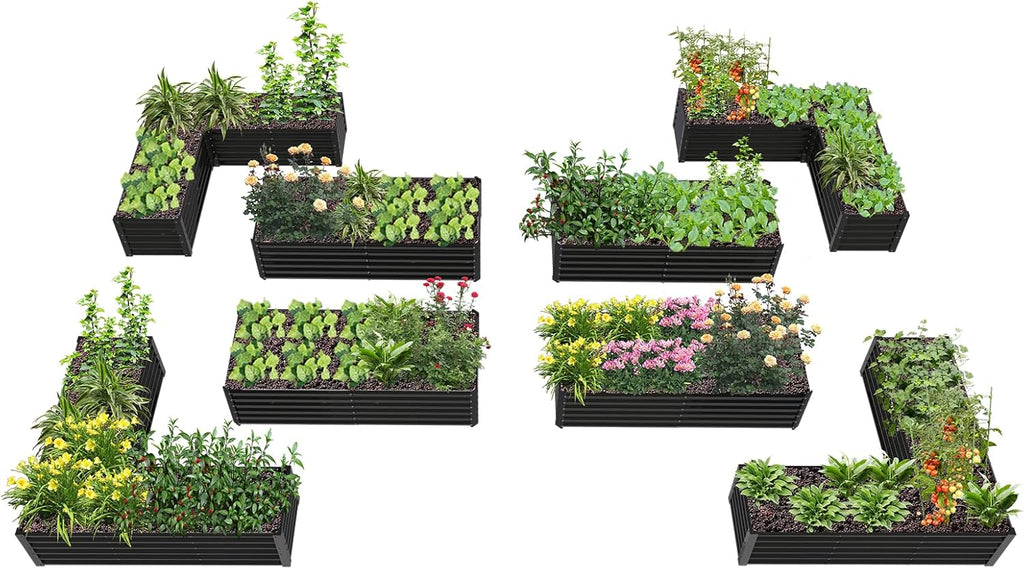A ANLEOLIFE 8-Pack 6X3X1.5ft & 74x74x18 in Deep Root Galvanized Raised Garden Beds Outdoor for Planting Vegetables Flowers Herb, Quartz Grey