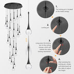 24 Light Modern Glam Crystal Chandelier for High Ceiling LED Dimmable Ceiling Pendant Light Staircase Foyer Enterway Living Room Chandelier Lighting Antique Black