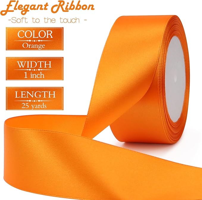 Orange Solid Satin Ribbon 1-1/2 Inch 25 Yards Solid Polyester Fabric Ribbon for Gift Wrapping Wedding Christmas Baby Shower Birthday Party Decoration Handmade Immortal Flower Craft