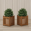 Furinno TIOMAN Planter Box Set of 2, Hardwood Flower Box, Cube Garden Box, in Teak Oil, Outdoor Indoor, Garden, Patio, Balcony, Light Wood