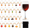 SANNIX Thanksgiving Wine Glass Charms, 24pcs Wine Glass Identifiers for Stem Glasses, Hostess Gifts & Party Favors