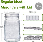 MirthMood 32 OZ Wide Mouth Mason Jars, 4 PACK Glass Mason Jars with airtight Lids, Quart mason jars wide mouth ，Perfect for Canning, Pickling, Preserving, Fermenting, DIY Crafts & Decor