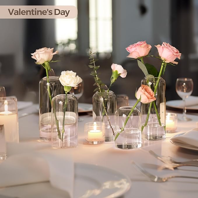 ComSaf Small Flower Vase Set of 15, Glass Bud Vases in Bulk, Clear Vases for Flower, Decor Centerpiece for Bathroom, Decorative Vases for House Warming, Valentines' Day, Mother's Day, Thanksgiving Day