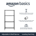 Amazon Basics 4-Shelf Steel Wire Storage Shelves for Garage, Adjustable Metal Shelving Unit, 200 lbs Per Shelf, 23.2" W x 48" H x 13.4" D, Black