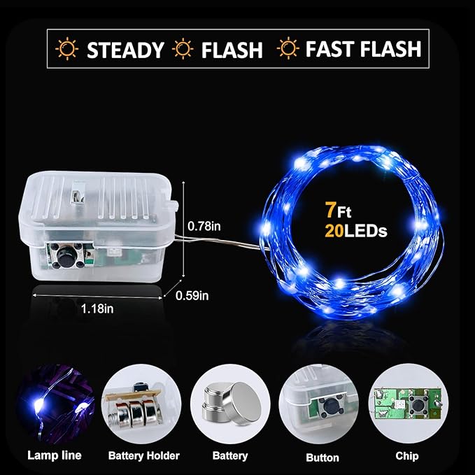 Aogist Led Fairy Lights 3 Modes Battery Operated String Lights Waterproof Silver Wire 7 Feet Firefly Starry Moon Mason Jar Lights for DIY Wedding Party Christmas (Blue, 20 Pack)