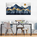 Abstract Nordic Canvas Wall Art - Indigo Blue and Brown Mountain Forest Picture Wall Decor Sun Birds Canvas Painting Nature Landscape Prints Artwork for Living Room Bedroom Decoration 29" x 58"