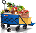 YSIATN Collapsible Folding Wagon Cart with Tailgate - 300lbs Heavy Duty Foldable Utility Wagon and Brake Wheels - 100L Lightweight Grocery Wagons for Shopping Camping Sports Garden, Blue