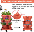 Vertical Planter 3 Tier Stackable Planters Garden Planters Strawberry Herb Flower and Vegetable Planter Indoor Outdoor Gardening Pots with Removable Wheels and Tools