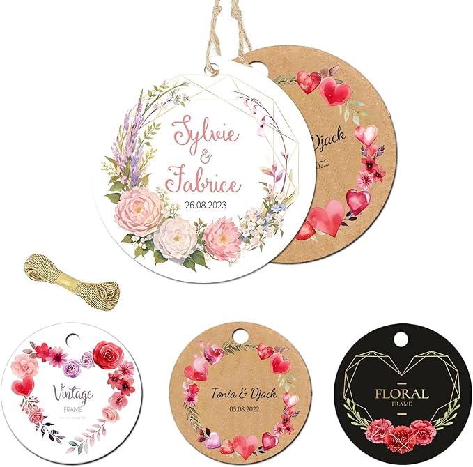 Custom Tag Personalized Hang Tags with Your Business Logo Round/Square Small Card Party Decoration Paper Label Gift Birthday Wedding Favors Tag (Black)